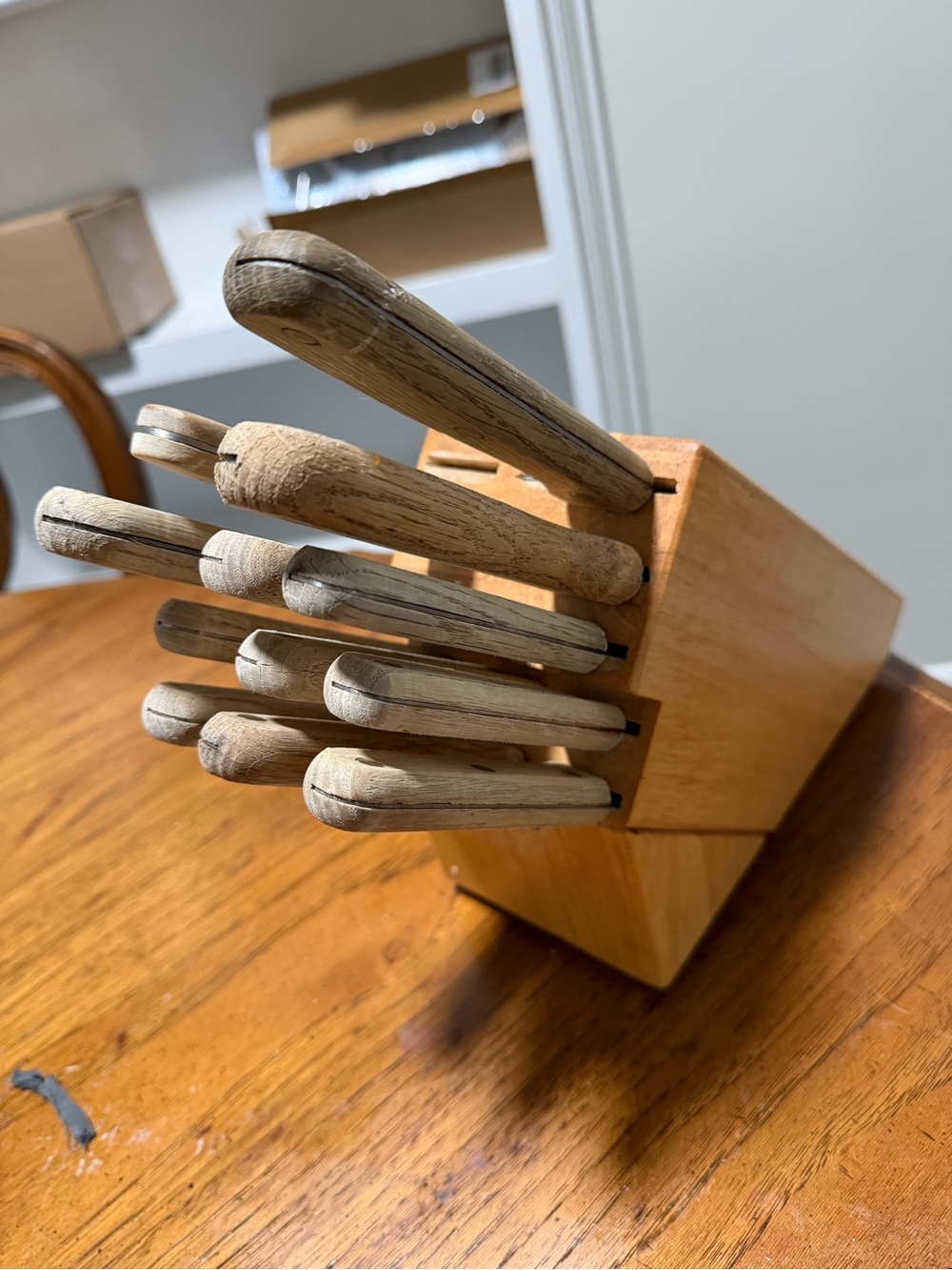 Wood Handle Knife Set with Wooden Block - Natural